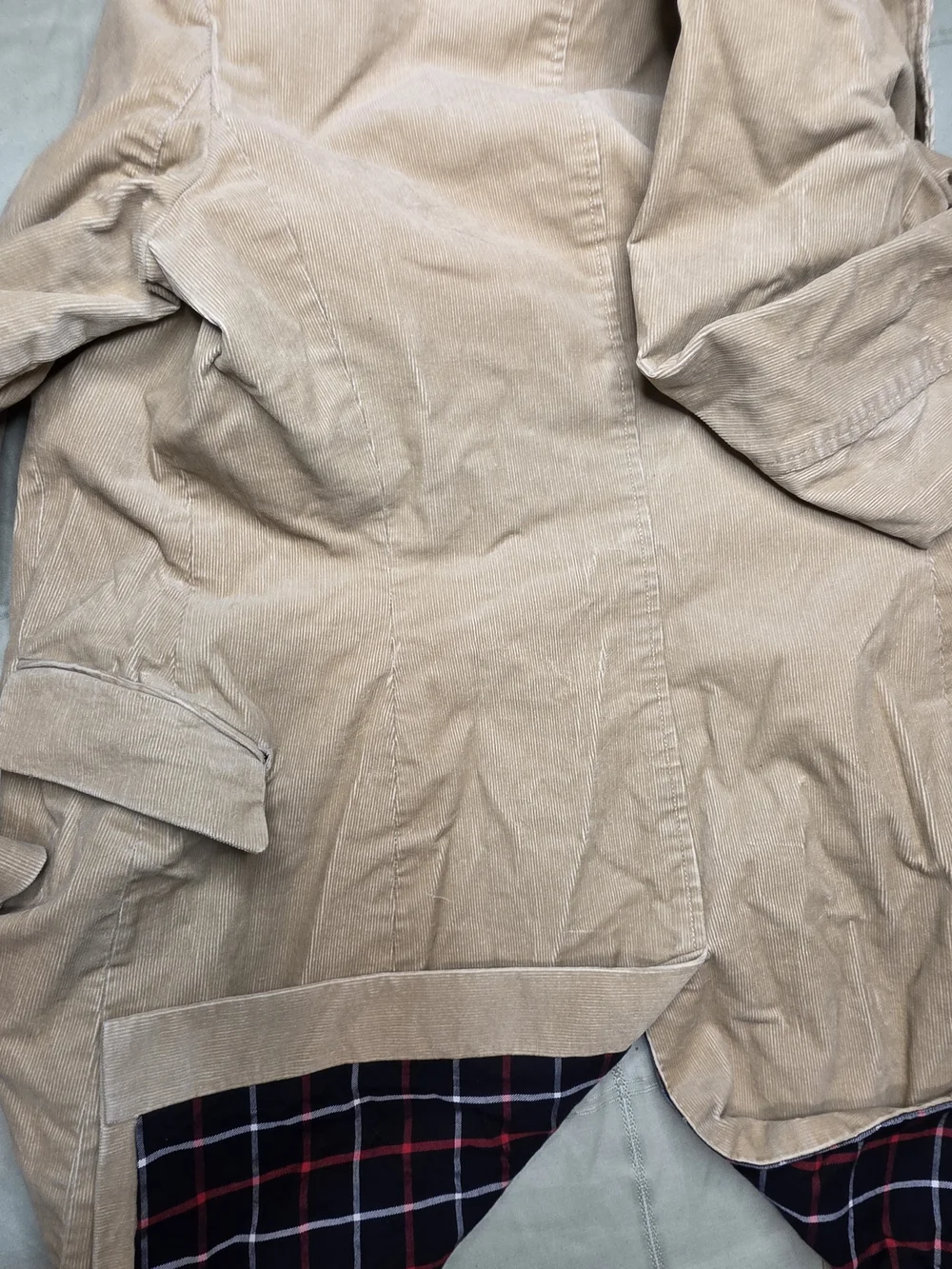 Tommy Hilfiger Y2K Tan Corduroy Long Trench Coat Plaid Lined Women's 4